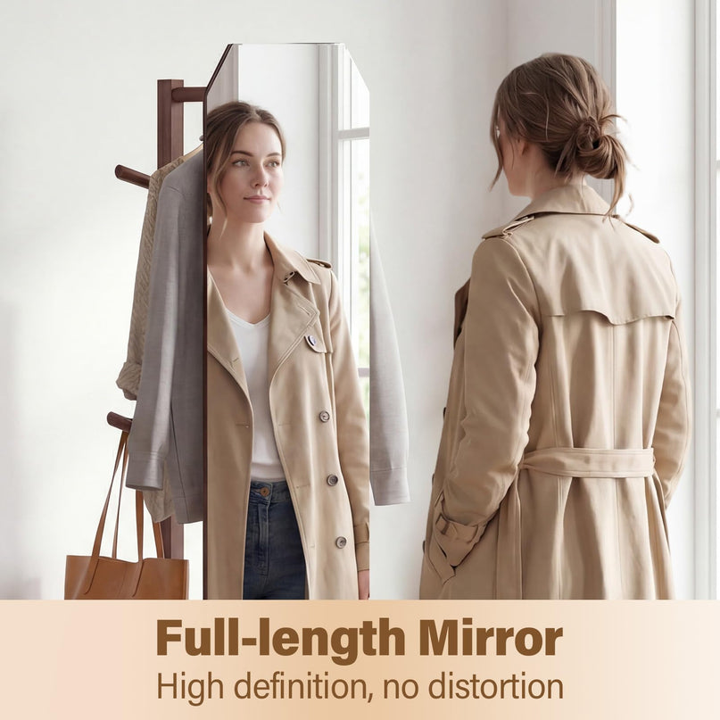 Giantex 65.5" Wood Floor Standing Mirror with Clothes Rod