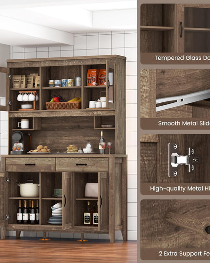 Giantex Kitchen Pantry Cabinet, 78.5” Tall Buffet Hutch Cabinet with Microwave Countertop