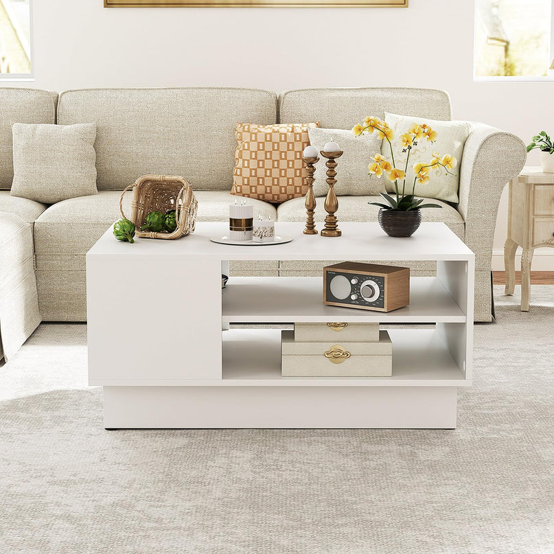 Giantex Coffee Table with Storage, Rectangle Accent Sofa Table with Shelf & Elevated Base