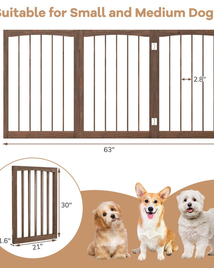 Giantex 63" W x 30" H Foldable 3-Panel Freestanding Dog Gate for Small Medium Dogs
