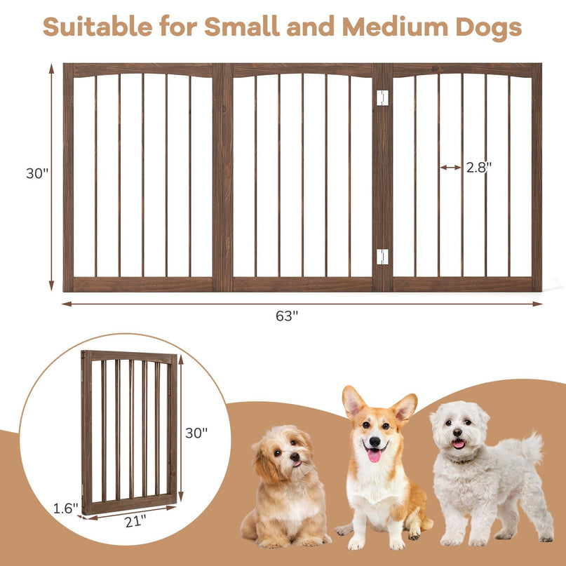 Giantex 63" W x 30" H Foldable 3-Panel Freestanding Dog Gate for Small Medium Dogs