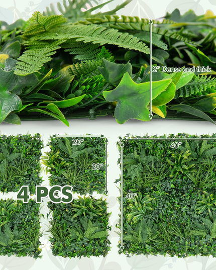 Giantex Grass Wall Panels Backdrop - 4 PCS 20"x20" Artificial Tropical Boxwood Panels