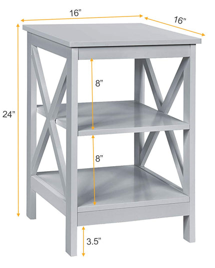 Nightstand 3-Tier X-Design W/Storage Shelves and Stable Structure Storage Organizer Display Sofa Side Table