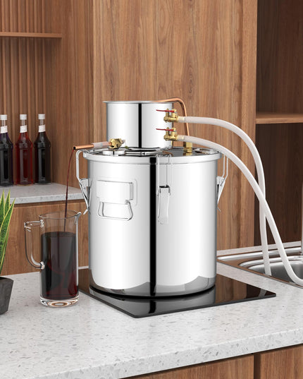 Giantex 5 or 10 Gal Alcohol Still,2 Pots Stainless Steel Alcohol Still, Multi-purpose Home Brewing Kit for DIY Whiskey, Brandy, Beer, Silver