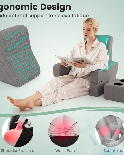 Giantex Reading Pillow with Back Arm Rest & Cup Holder for Adult