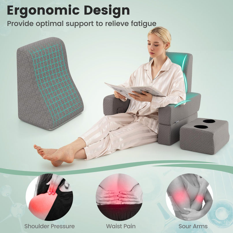 Giantex Reading Pillow with Back Arm Rest & Cup Holder for Adult