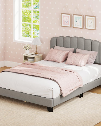 Giantex Queen Bed Frame with Adjustable Scalloped Tufted Headboard