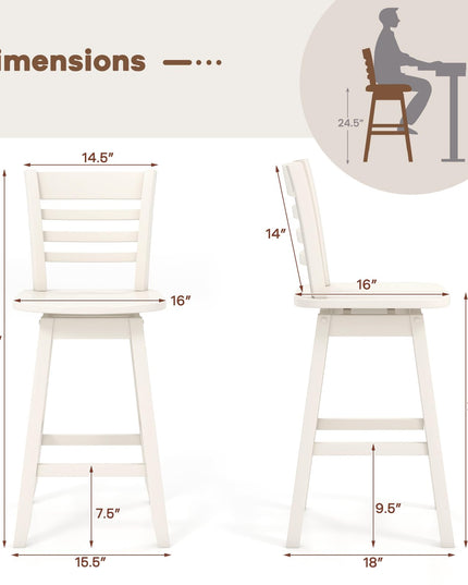 Giantex Wood Bar Stools, Swivel Counter Height Bar Stools with Slatted Hollow Back & Ergonomic Contoured Seat