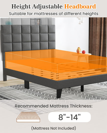 Giantex Full Size Platform Bed, Linen Fabric Upholstered Bed Frame with Adjustable Headboard & Wooden Slat Support