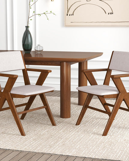 Giantex Wooden Dining Chairs Set, Linen Fabric Upholstered Kitchen Chairs w/Armrests, Rubber Wood Frame
