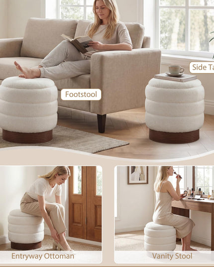 Giantex Round Ottoman with Storage 360° Swivel Boucle Vanity Stool