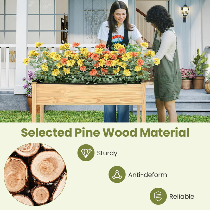 Giantex Raised Garden Bed Elevated Wood Planter Box with Liner（47"x23"x30"）