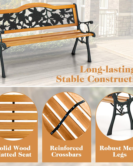 Giantex Outdoor Bench, Garden Bench with Slatted Seat, Curved Armrests, Flower Pattern Backrest, 470 Lbs Capacity