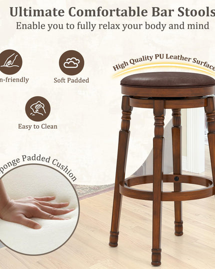 Giantex 29" Bar Height Swivel Bar Stools with Faux Leather Padded Seat & Footrests