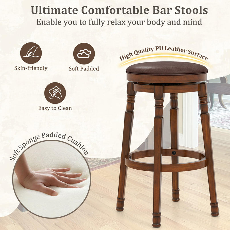 Giantex 29" Bar Height Swivel Bar Stools with Faux Leather Padded Seat & Footrests