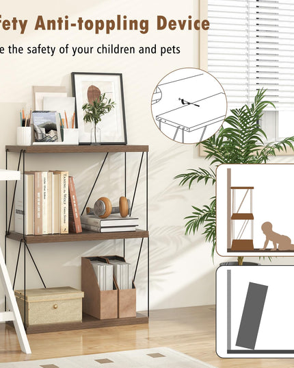 Giantex 3-Tier Open-Back Bookshelf, Freestanding Display Rack, Metal Frame Storage Shelf