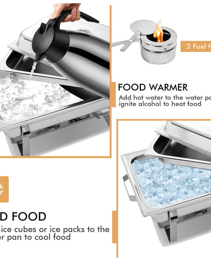 Giantex 2 Packs Chafing Dish 9 Quart Chafter Dishes Stainless Steel