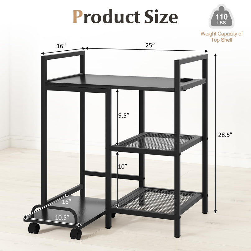 Giantex 3-Tier Printer Stand with Charging Station & Side PC Stand on Wheels