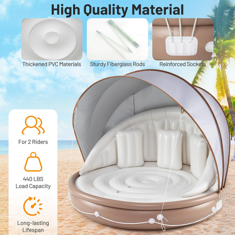 Giantex Canopy Island Inflatable Lounge w/SPF50+ Retractable Detachable Sunshade