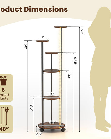 Support à plantes d'intérieur Giantex avec lumières et roulettes pour petits espaces, salon, balcon