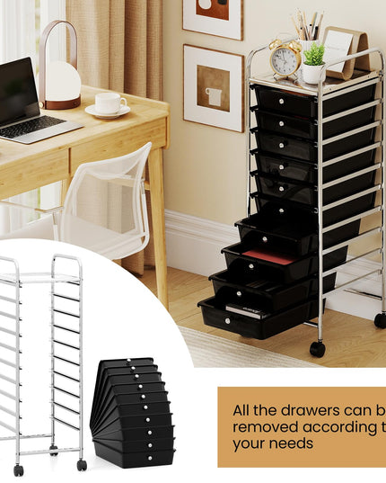 Giantex Rolling Storage Cart with 10 Drawers Utility Cart with Tabletop