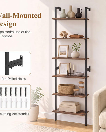 GIANTEX Ladder Shelf | 6-Tier Wall Mounted Bookshelf with Metal Frame (1/2)