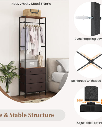 Giantex Clothes Rack with Drawers - Clothing Rack w/ 3-position Hanging Rod, Storage Shelves