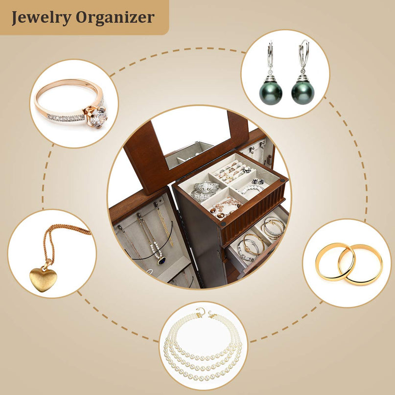 Standing Jewelry Armoire Cabinet Storage Chest - Giantex
