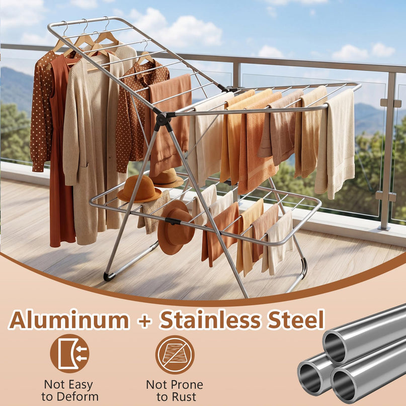 Giantex Foldable Clothes Drying Rack 2-Tier Aluminum Laundry Drying Rack