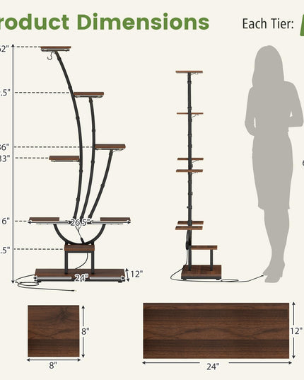 Giantex Plant Stand Indoor with Grow Lights 8-Tier 62" Tall Corner Metal Plant Shelf