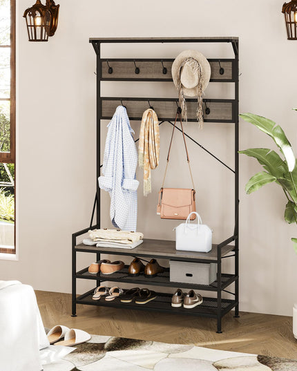 Giantex Freestanding Hall Tree with Shoe Storage Rack and 11 Hanging Hooks