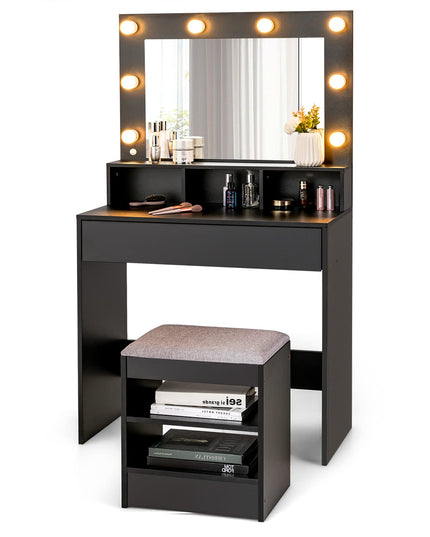 CHARMAID Vanity Table Set with Lighted Mirror, 8 Bulbs, Large Drawer