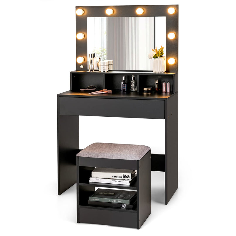 CHARMAID Vanity Table Set with Lighted Mirror, 8 Bulbs, Large Drawer