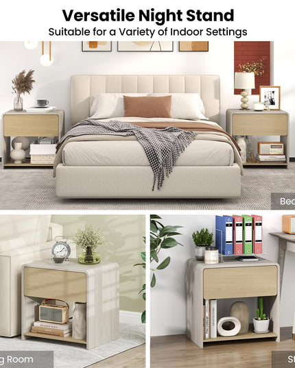Giantex Modern Nightstand with Drawer Set of 1/2 Storage Open Shelf