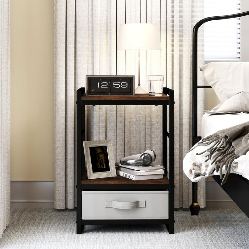 Giantex Industrial Nightstand with Storage Drawer