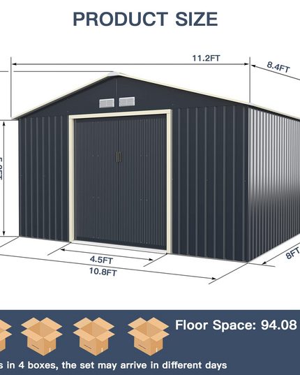 Outdoor Storage Shed with Double Sliding Door
