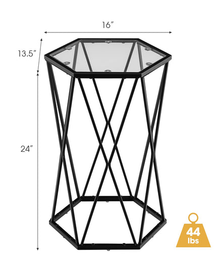Giantex End Table w/Glass Top, Metal Frame, Small Coffee Accent Table for Small Space( 16" x 13.5" x 24")