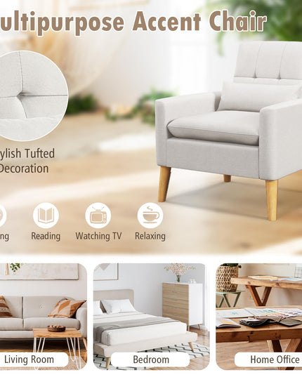 Giantex Modern Accent Chair, Mid-Century Linen Fabric Armchair