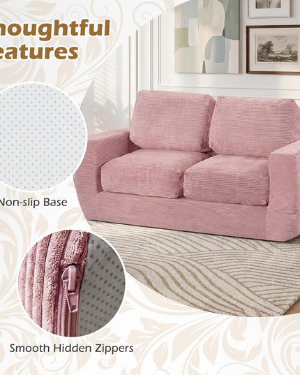 Giantex 2-Seater Floor Couch | Loveseat Foam Sofa with Removable Corduroy Cover