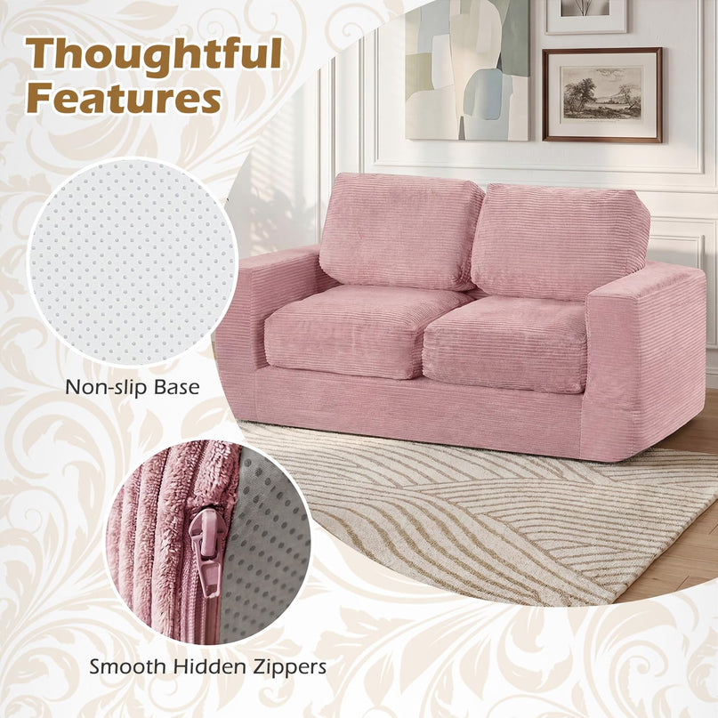 Giantex 2-Seater Floor Couch | Loveseat Foam Sofa with Removable Corduroy Cover