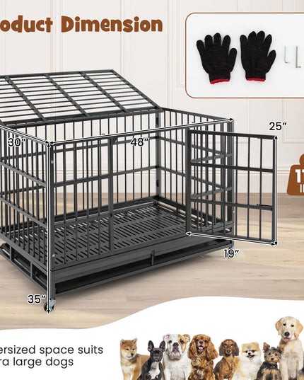 Giantex Heavy Duty Dog Crate, Escape Proof Metal Dog Cage with Double Door