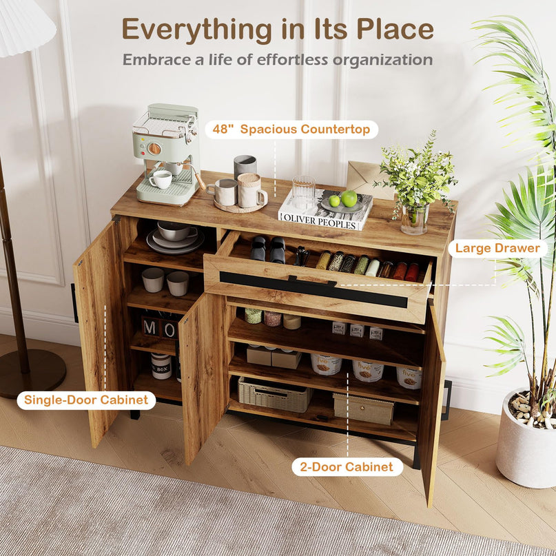 Giantex Buffet de rangement 48" | Bahut de ferme à 3 portes avec tiroir