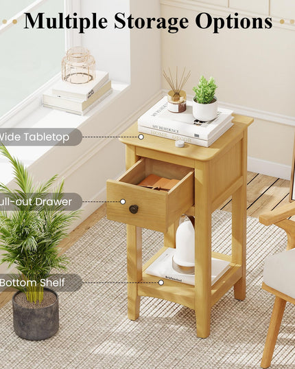 Giantex 23.5" H Side Table w/Open Storage Shelf & Solid Wood Frame No Assembly Needed
