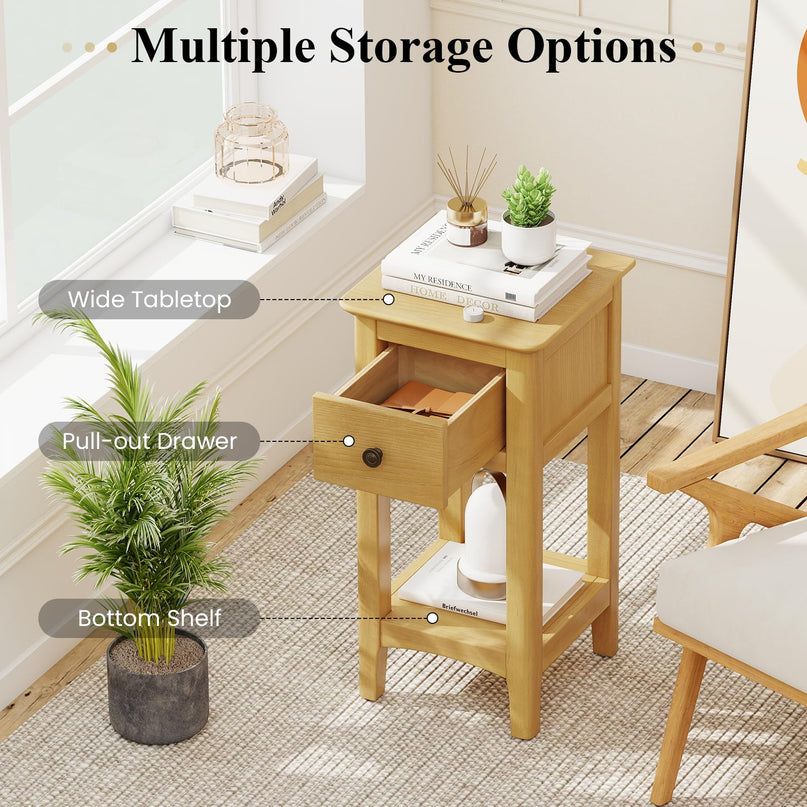 Giantex 23.5" H Side Table w/Open Storage Shelf & Solid Wood Frame No Assembly Needed