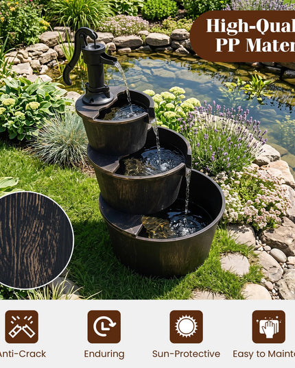 Giantex 37" 3-Tier Barrel Waterfall Fountain with Electric Pump