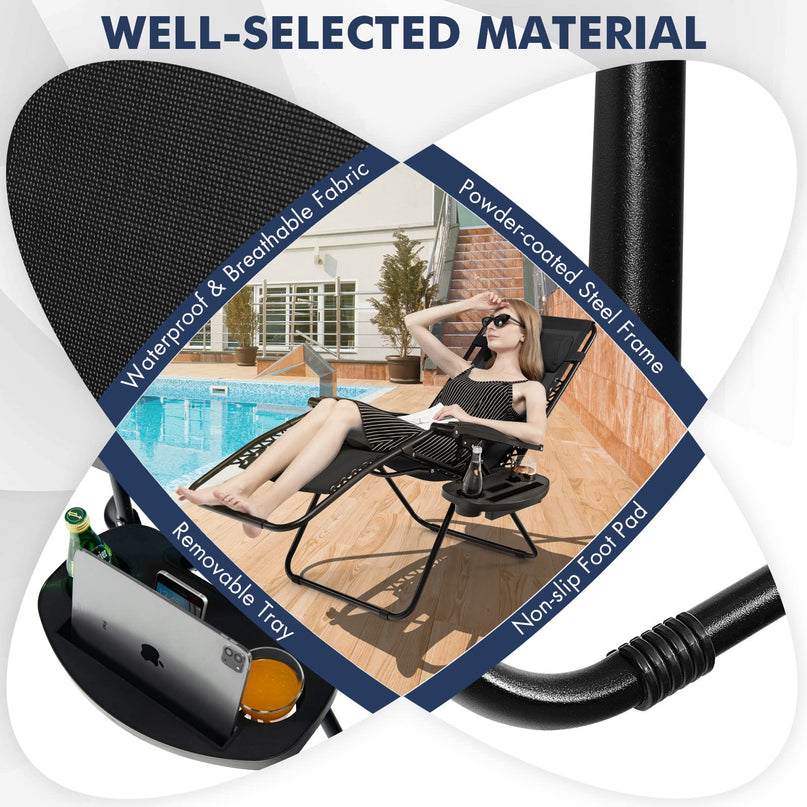 Outdoor Patio Recliner with Cup Holder & Removable Pillow