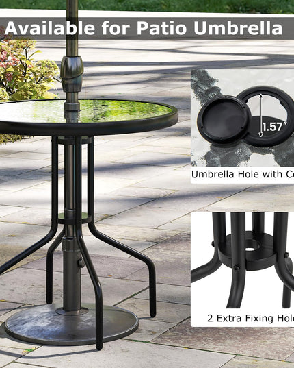 Giantex 27.5" Outdoor Bistro Table with Tempered Glass Tabletop & 1.57" Umbrella Hole
