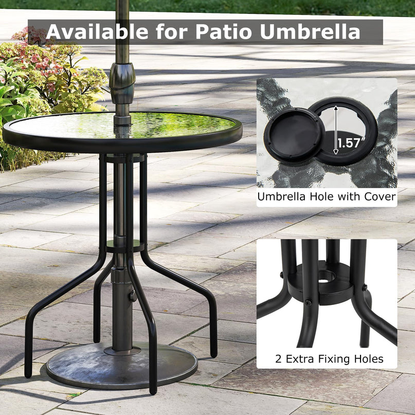Giantex 27.5" Outdoor Bistro Table with Tempered Glass Tabletop & 1.57" Umbrella Hole