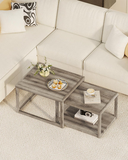 Giantex Stackable Nesting Coffee Table Set of 2 with Storage Shelf & Rubber Wood Frame
