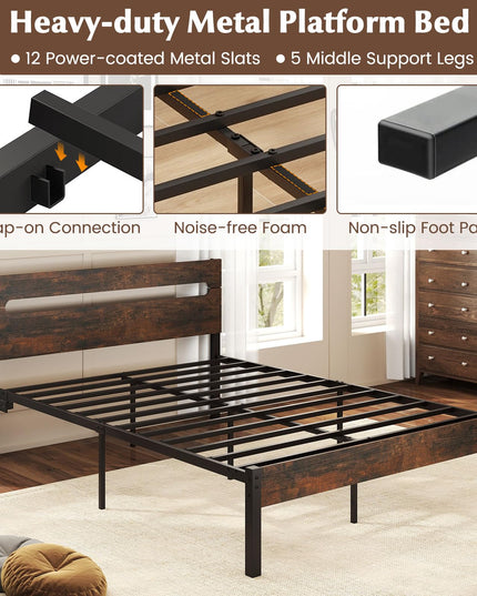 Giantex Full Size LED Bed Frame with Charging Station